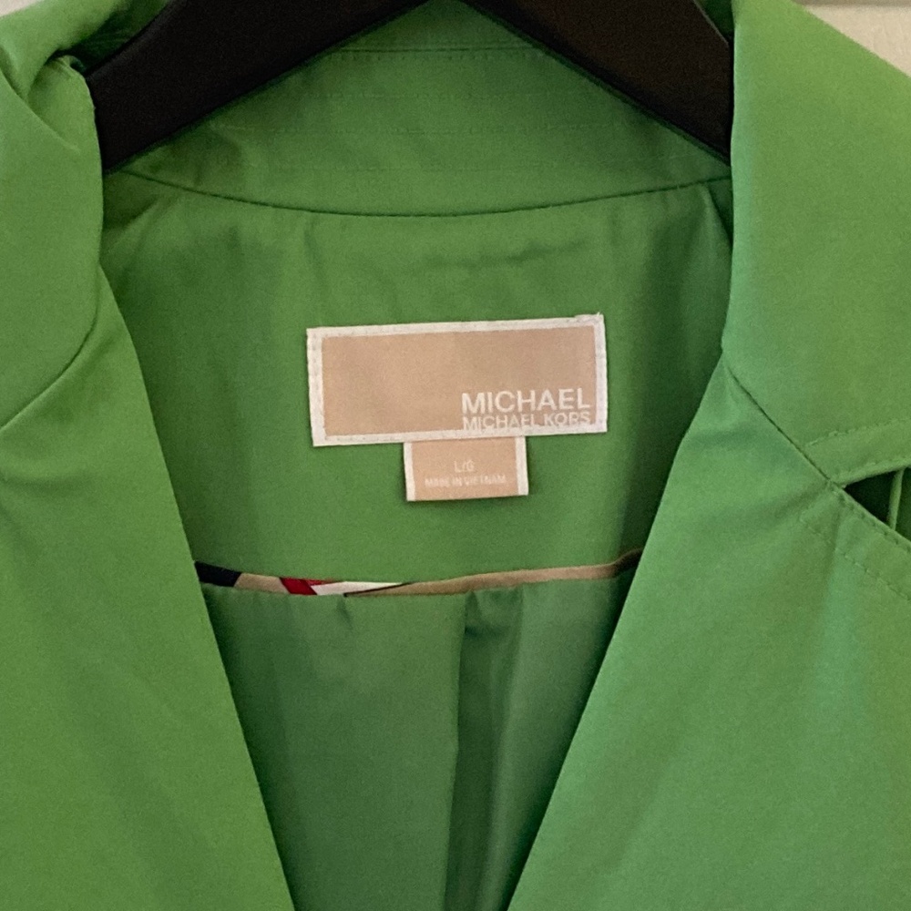 Michael Kors Trench Coat/Snap Front/Tie Belt/Detachable Hood/Green/Large/NEW! - Picture 6 of 7